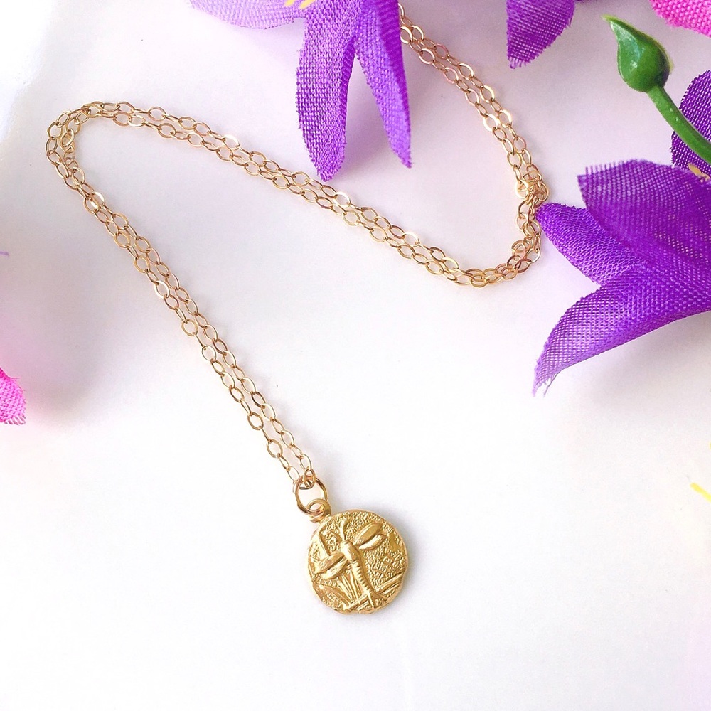 Dragonfly Necklace On 14k Gold Fill Chain